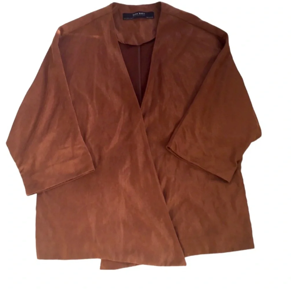 ZARA WATERFALL JACKET FAUX SUEDE CAMEL COLOR